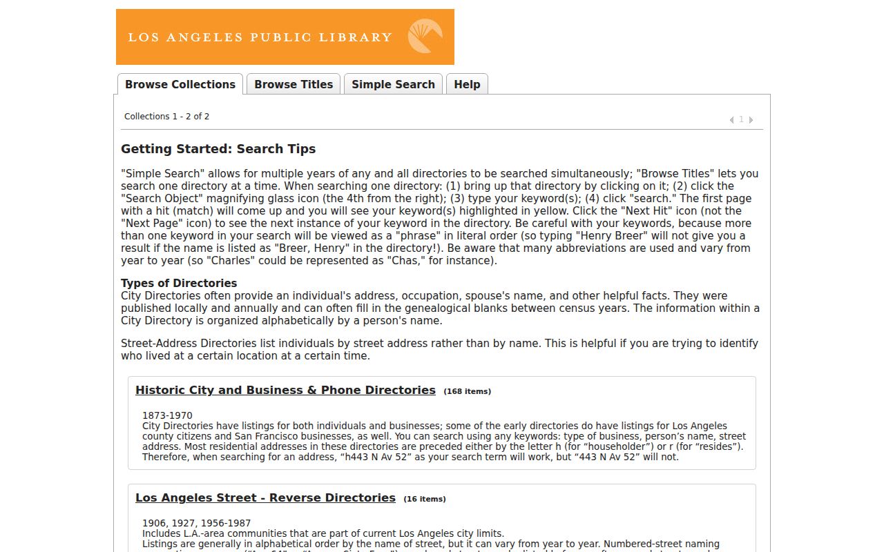 Beverly Hills people directories historic LAPL reverse directories