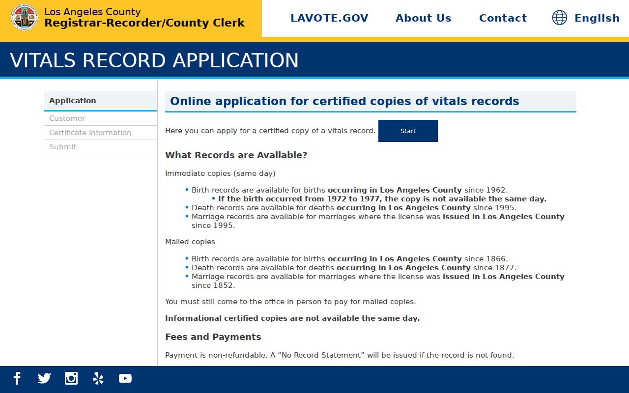 Beverly Hills public records LA County birth death marriage application portal
