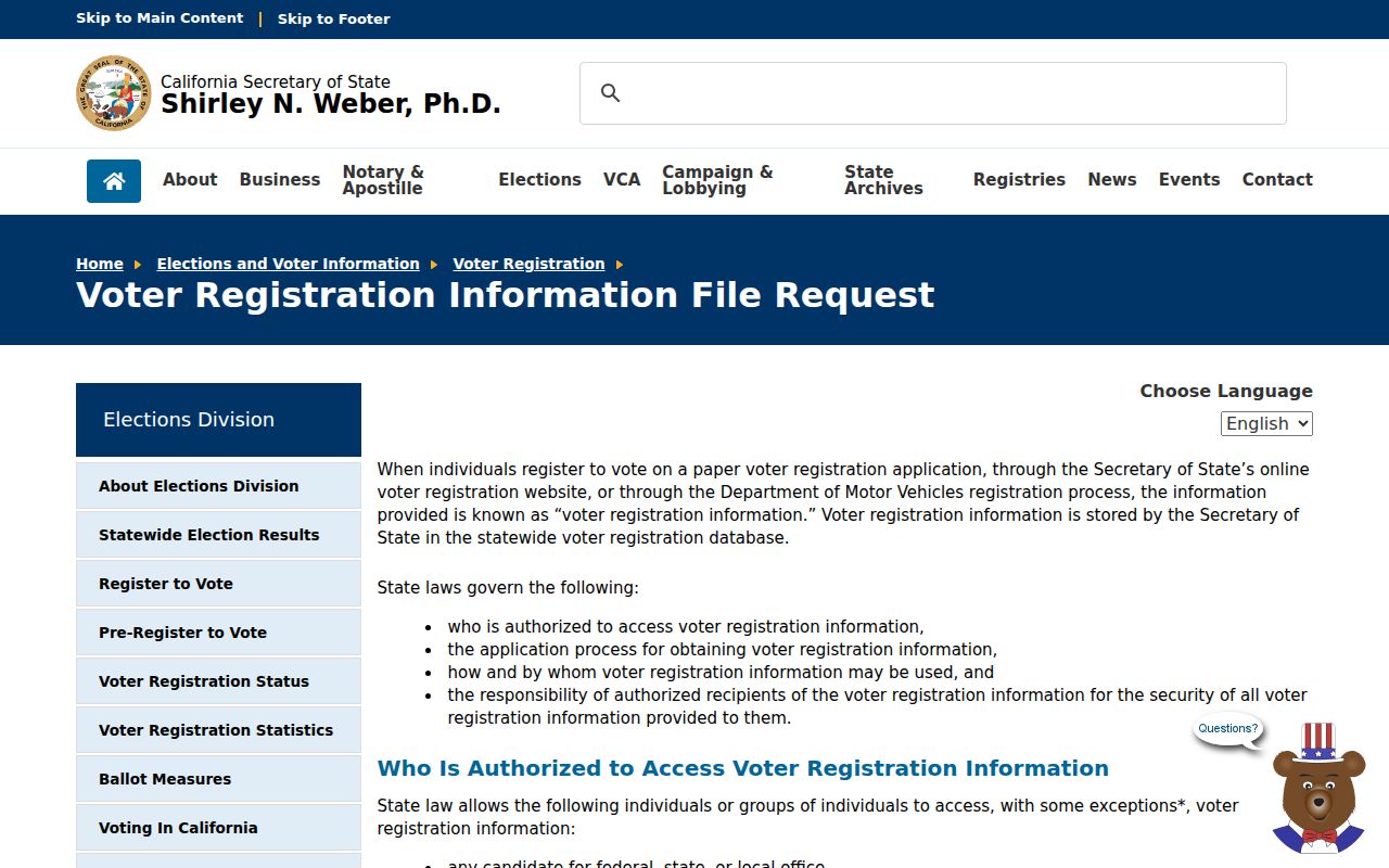 Beverly Hills voter registration records California voter file request guidance
